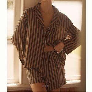 THE GREAT Sleep Pajama SET Shirt and Shorts Anthropologie Stripe NEW Small